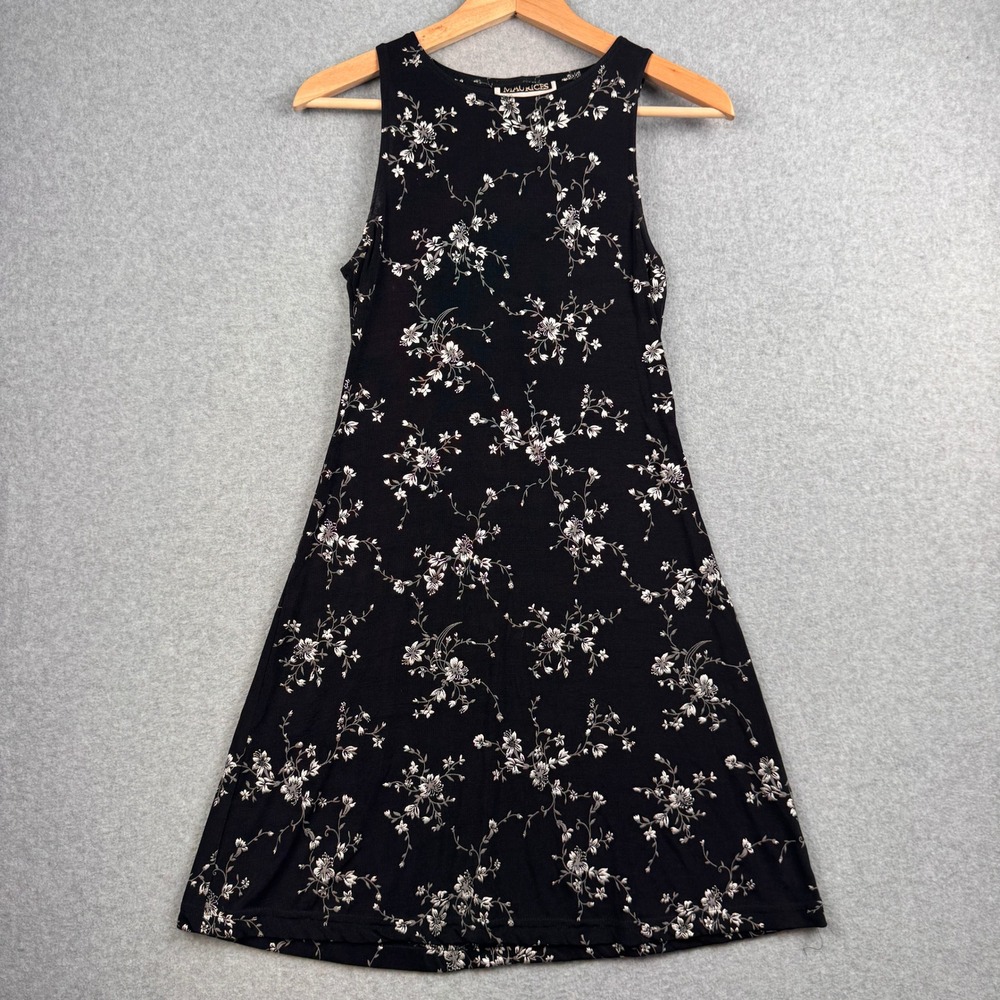 Vintage Maurices Dress Womens Small Black Silver Floral Sleeveless 90s Y2K Goth
